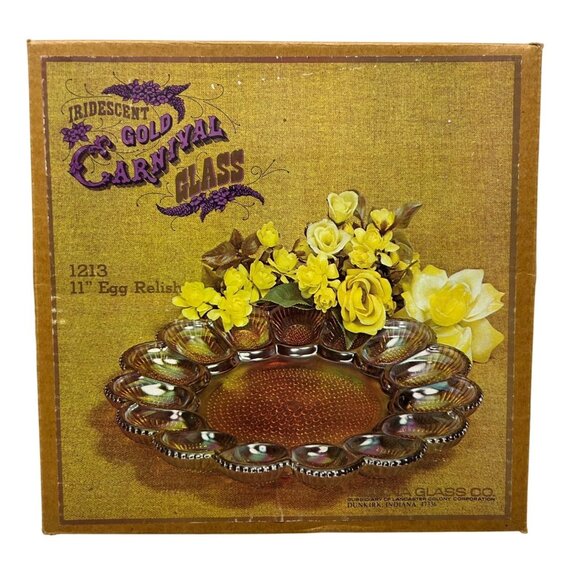 Vintage Indiana Glass Iridescent Gold Egg Dish 1213 11" - Picture 5 of 5